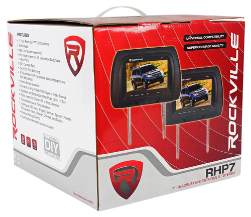 Pair Rockville RHP7-GR 7” Grey TFT-LCD Car Headrest Monitors+2 Wireless Headsets 