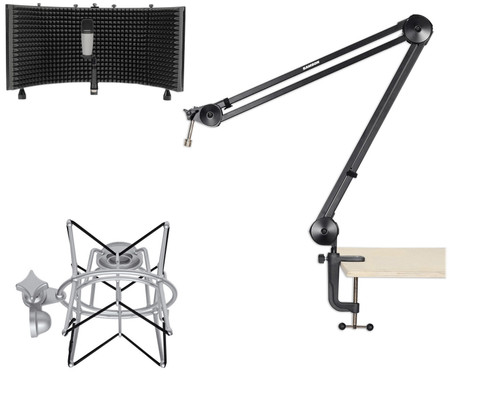 Samson C01 Studio Condenser Recording Mic+Boom Arm+Desk Clamp+Shock Mount+Shield