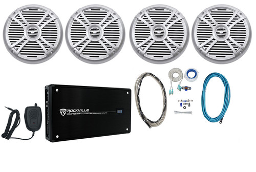 (4) Rockville RMSTS80S 8" 2000w Marine Boat Speakers+4-Ch Amplifier+Amp Kit