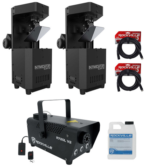 (2) Chauvet Intimidator Scan 110 Compact Scanner Effect Lights+LED Fogger+Cables