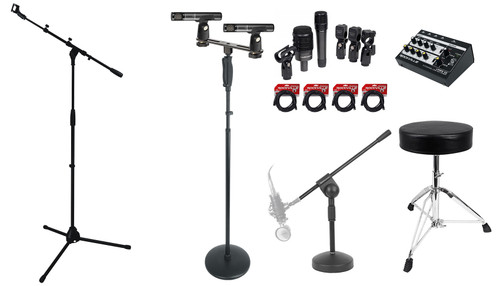 Audio Technica ATM-DRUM4 Drum Microphone Kit w/(4) Mics+Stands+Cables+Mixer+Seat
