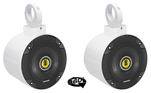 (2) kicker CSC54 5.25" 360° Swivel White Aluminum Wakeboard Tower Speakers