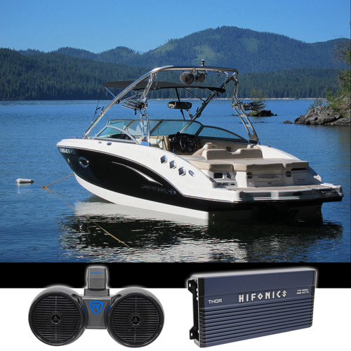 Hifonics TMA-1000.6 1000w 6-Ch Marine Boat Amplifier+Receiver+Wakeboard Speakers