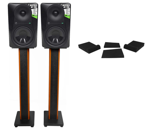 (2) Mackie MR624 6.5” 130 Watt Powered Active Studio Monitors+36" Stands+Pads