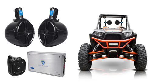 (2) Rockville 8" Tower Speakers+2-Ch. Amp+Bluetooth Contoller For RZR/ATV/UTV