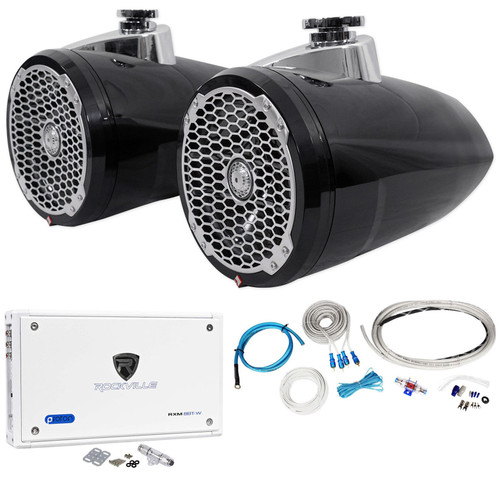 2) Rockford Fosgate PM282W-B 8" Marine Wakeboard Speakers+8-Ch Amplifier+Amp Kit