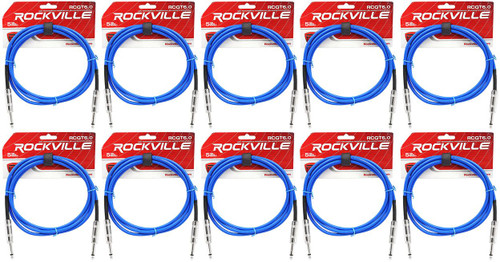 10 Rockville RCGT6.0BL 6'  1/4" TS to 1/4'' TS Guitar/Instrument Cable
