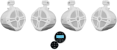 (4) Rockville RWB90W White 8" Marine Wakeboard Swivel Tower Speakers+Receiver
