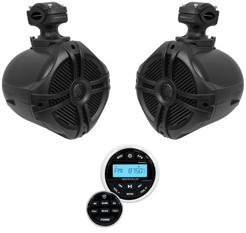 (2) Rockville RWB70B Black 6.5" Marine Wakeboard Swivel Tower Speakers+Receiver