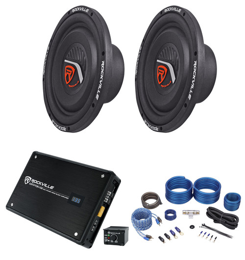(2) Rockville W10T4-S4 10" Shallow Mount 2400 Watts Subwoofers+Mono Amplifier+Amp Kit