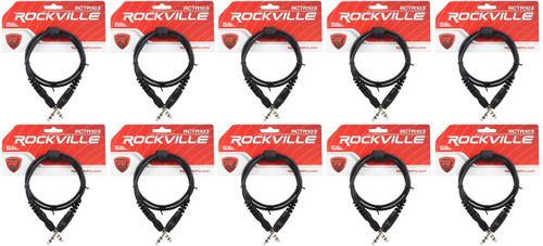 10 Rockville RCTR103B Black 3' 1/4'' TRS to 1/4'' TRS Cable 100% Copper