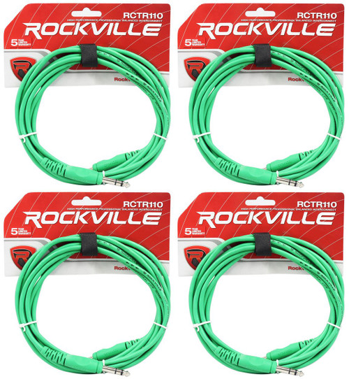 4 Rockville RCTR110G Green 10' 1/4'' TRS to 1/4'' TRS  Cable 100% Copper