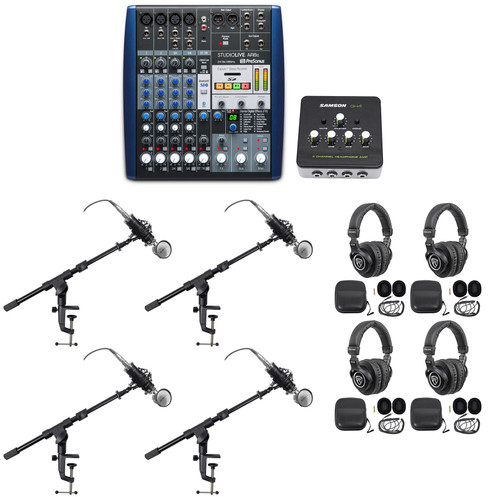 Presonus AR8 Podcast Podcasting Studio Bundle w/ 4) Mics+Headphones+Boom Stands