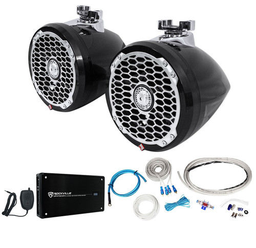 2) Rockford Fosgate PM2652W-MB 6.5" Marine Wakeboard Speakers+Amplifier+Amp Kit