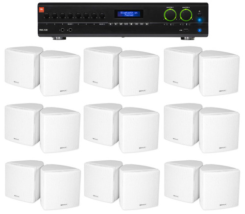 JBL 2-Channel Amplifier+(18) 3.5" White Cube Speakers for Restaurant/Bar/Cafe