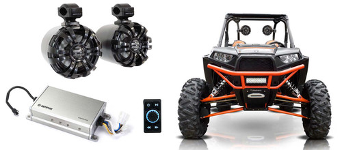 2) Rockville 6.5" Black Tower Speakers+Memphis Amp+Bluetooth 4 RZR/ATV/UTV/Cart