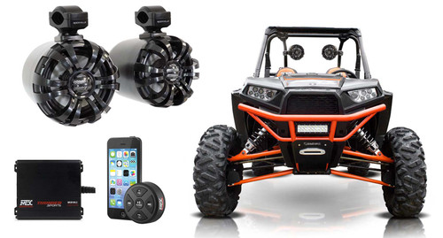 (2) Rockville 6.5" Black Tower Speakers+MTX Amp+Bluetooth For RZR/ATV/UTV/Cart