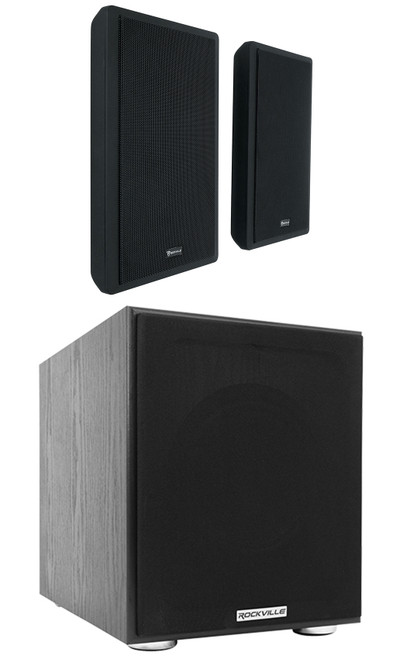2) Rockville RockSlim Black Home Theater 5.25" 240w Wall Mount Slim Speakers+Sub