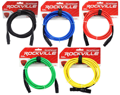 5 Rockville 10' Female to Male REAN XLR Mic Cable 100% Copper (5 Colors)