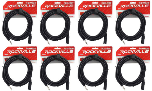 8 Rockville RCXMB20-B Black 20' Male REAN XLR to 1/4'' TRS Balanced Cables