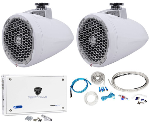 (2) Rockford Fosgate PM282W 8" Marine Wakeboard Speakers+8-Ch Amplifier+Amp Kit