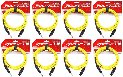 8 Rockville RCXFB10Y Yellow 10' Female REAN XLR to 1/4'' TRS Balanced Cables OFC