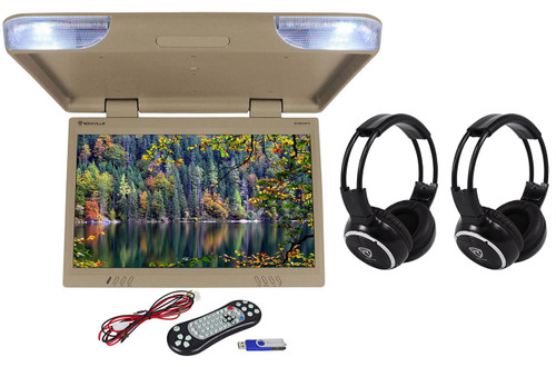 Rockville RVM25FD-BG 25" Beige Flip Down Monitor w/ USB/SD+Wireless Headphones