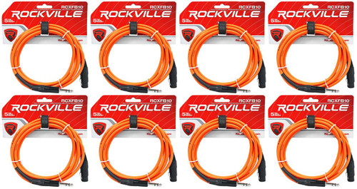 8 Rockville RCXFB10O Orange 10' Female REAN XLR to 1/4'' TRS Balanced Cables OFC