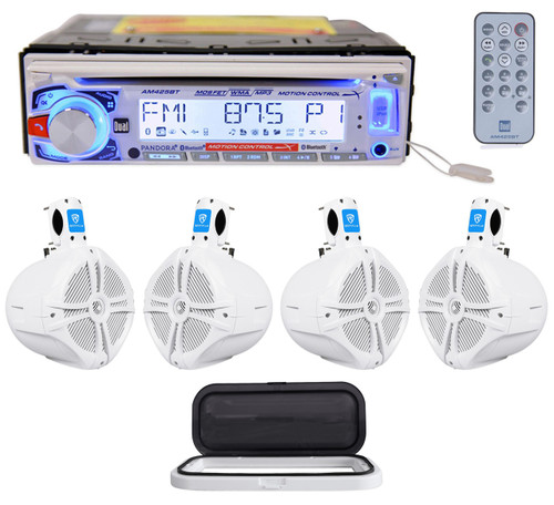 Dual AM425BT Marine CD Stereo/Receiver+Splash Guard+(4) 6.5" Wakeboard Speakers