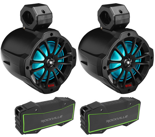 2) Boss B62RGB 6.5" LED Powered Swivel Tower Speakers+2) Free Bluetooth Speakers