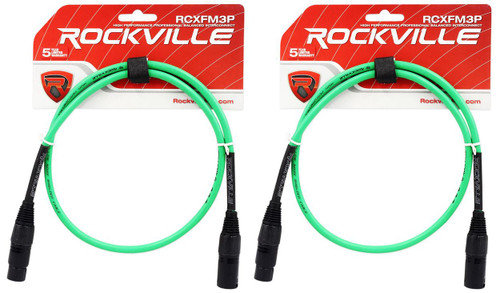 2 Rockville RCXFM3P-G Green 3' Female to Male REAN XLR Mic Cable 100% Copper