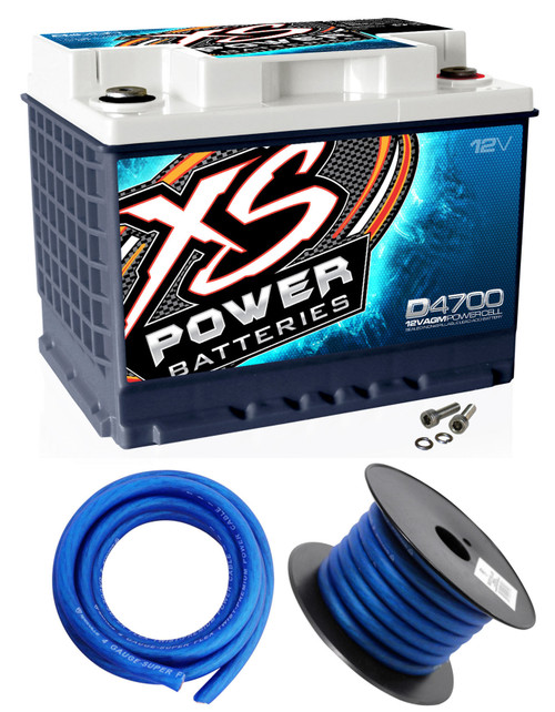 XS Power D4700 2900 Amp 12V Group 48 Power Cell AGM Battery + Power/Ground Wires