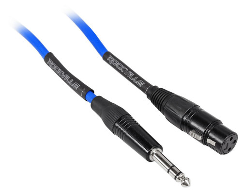 Rockville RCXFB25BL 25' Female REAN XLR to 1/4'' TRS Cables Blue 100% Copper