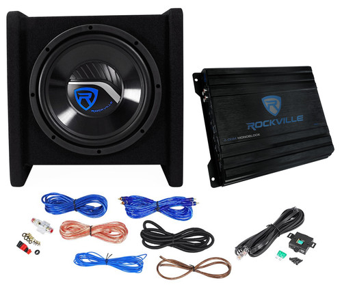 Rockville RV10.1D 500w 10" Loaded Car Subwoofer Enclosure+Mono Amplifier+Amp Kit