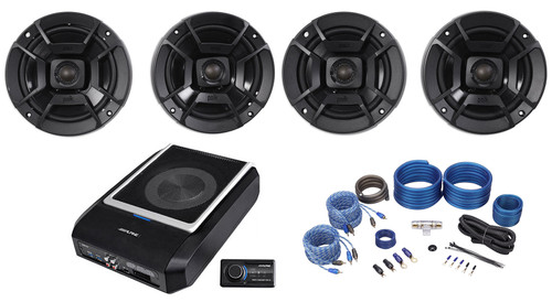 ALPINE PWD-X5 Slim Under-Seat Powered Subwoofer+Wire Kit+Polk 6.5+5.25" Speakers