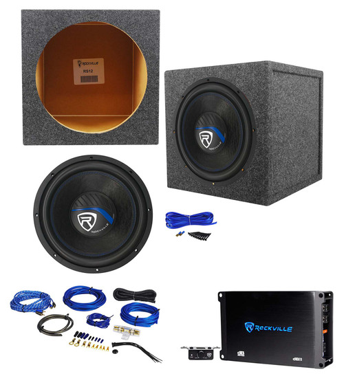 Rockville K5 W12K5S2 12" 1400w Subwoofer+Sealed Sub Box+Mono Amplifier+Amp Kit