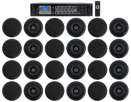 Rockville Commercial Amp+24) 5.25" 2-Way Black Ceiling Speakers 4 Hotel/Office