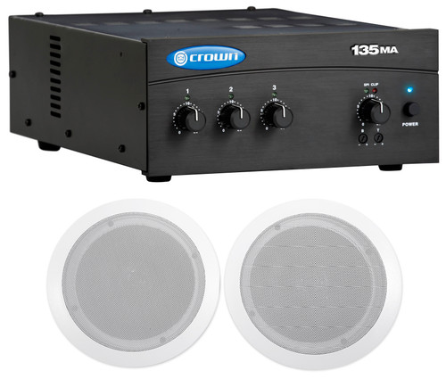 Crown 70v Amplifier+2 White 6.5" Commercial Ceiling Speakers 4 Restaurant/Office