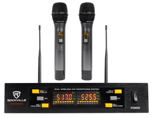 Rockville RWM65U Dual UHF 15 Channel Metal Handheld Wireless Mic System