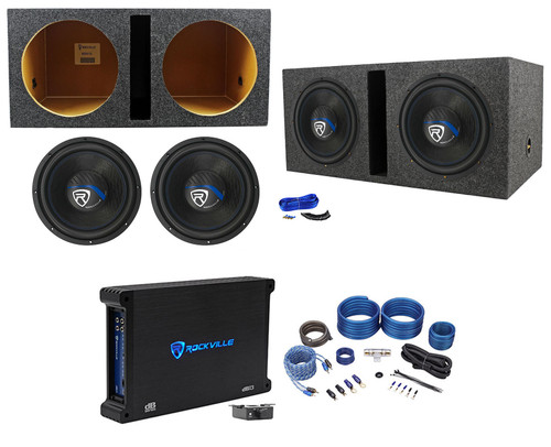 2) Rockville K5 W12K5S4 12" 1400w Subwoofers+Vented Sub Box+Mono Amplifier+Wires