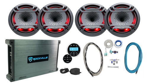 (4) Hifonics TPS-CX80 8" 300w Marine Boat Speakers+Receiver+Amplifier+Amp Kit