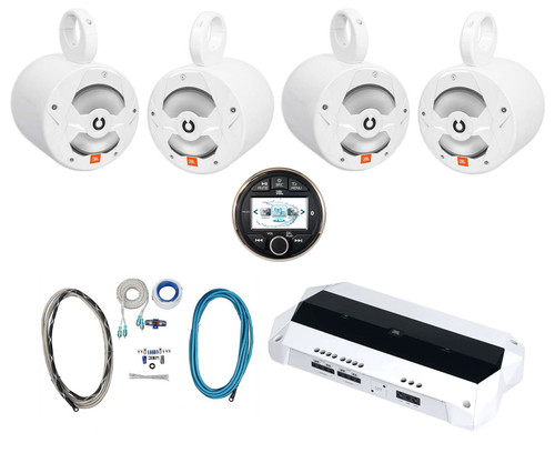 (4) JBL MS8LW 8" White Marine Wakeboard Tower LED Speakers+Receiver+4-Ch. Amp