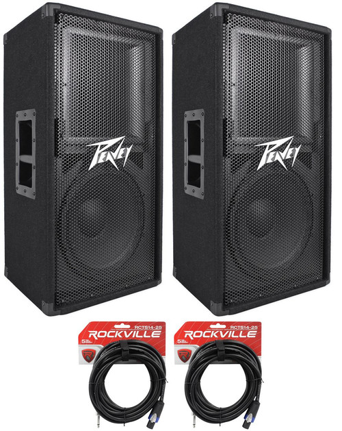 (2) Peavey PV112 12“ Two Way 1600 Watt Pro Audio DJ Live Sound Speakers + Cables