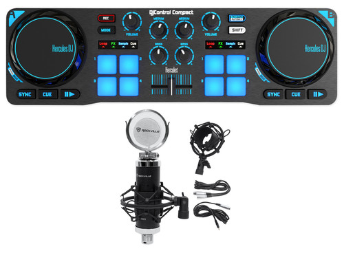 Hercules DJControl Compact USB 2-Deck DJ Controller Mixer+Recording Microphone
