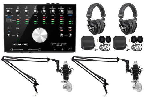M-Audio (2) Person Podcast Podcasting Kit w/(2) Mics+(2) Headphones+Boom Arms
