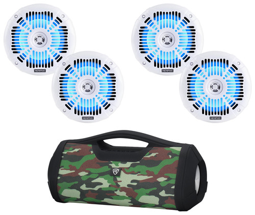 (4) Memphis Audio MXA602SLW 6.5" LED Speakers For RZR/ATV/UTV/Cart+Boombox
