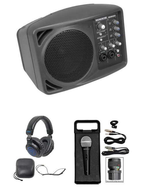 Mackie SRM150 Powered PA Monitor Speaker SRM-150+Headphones+Mic+Cable+Case