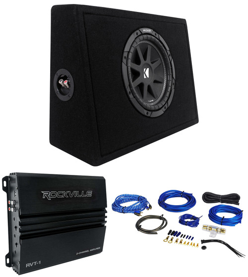 KICKER 43TC104 Comp 10" Subwoofer In Sub Box Enclosure+Amplifier+Amp Wire Kit