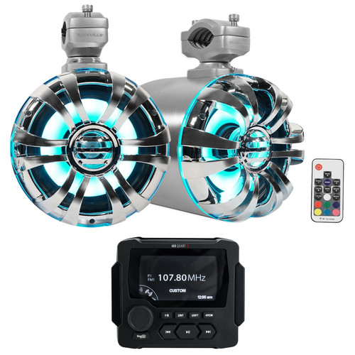 MB Quart GMR-LED Marine/Boat Receiver w/Bluetooth+(2) 6.5" LED Tower Speakers