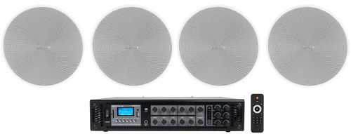 4) Bose DesignMax DM3C White 70V 3.25" Commercial Ceiling Speakers+Rockville Amp
